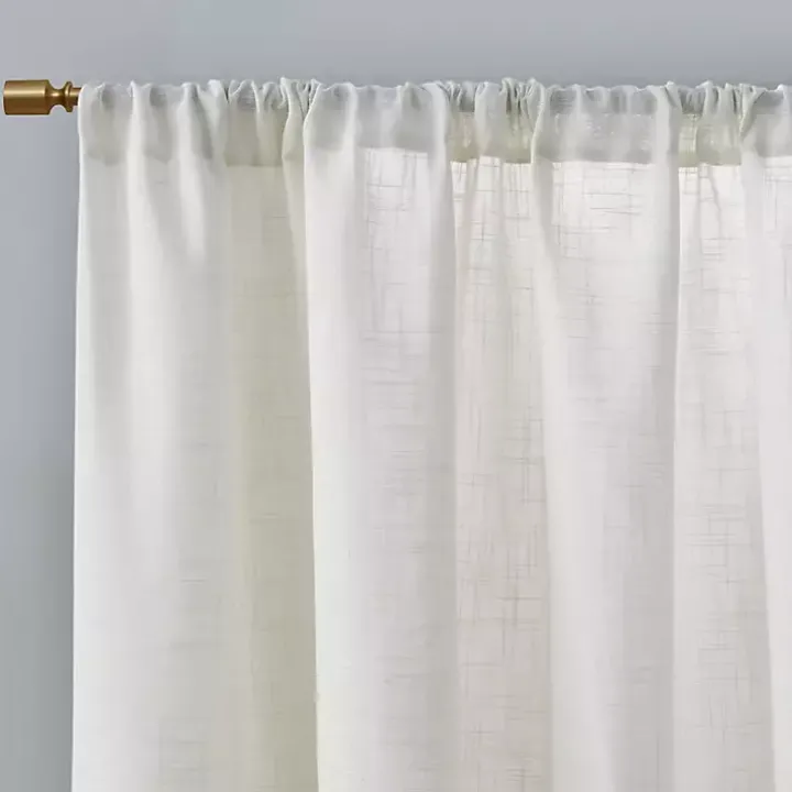 White Linen Blend Curtain Panel Set, 84 in.