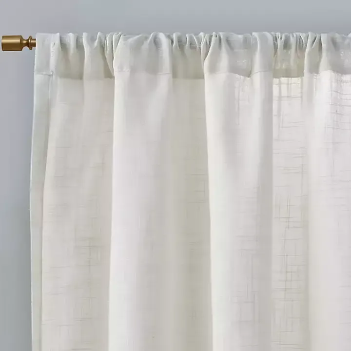 White Linen Blend Curtain Panel Set, 84 in.
