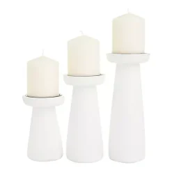 White Mango Wood 3-pc. Pillar Candle Holder Set