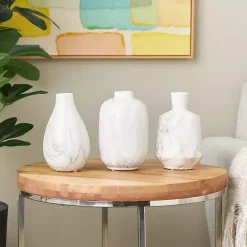 White Marble Ceramic Vases, Set of 3