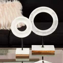 White Marble Ring Sculpture, 11 in.