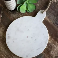 White Marble Round Cutting Board with Jute Hanger