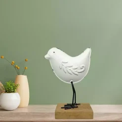 White Metal Bird Statue on Wood Base, 6 in.