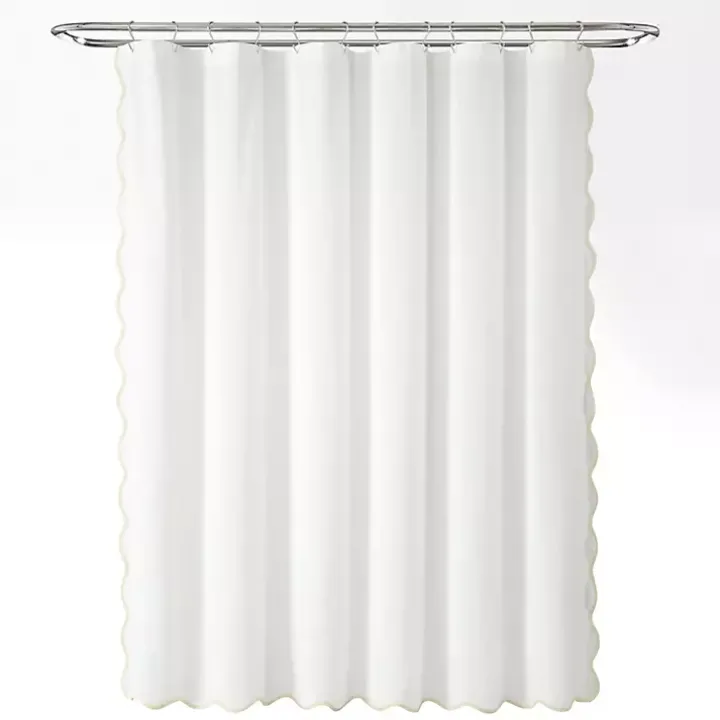 White Neutral Scalloped Coastal Shower Curtain