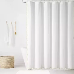 White Neutral Scalloped Coastal Shower Curtain