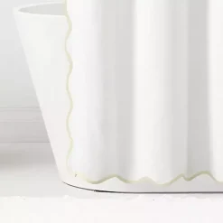 White Neutral Scalloped Coastal Shower Curtain