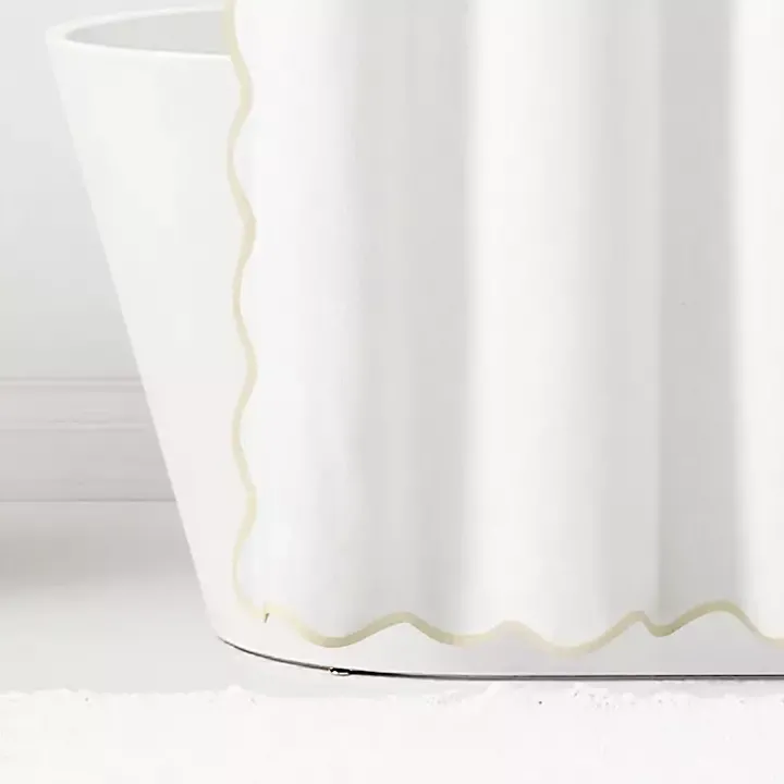 White Neutral Scalloped Coastal Shower Curtain