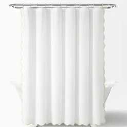 White Neutral Scalloped Coastal Shower Curtain