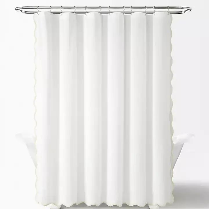 White Neutral Scalloped Coastal Shower Curtain