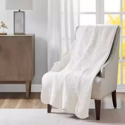 White Oversized Quilted Scalloped Edge Throw