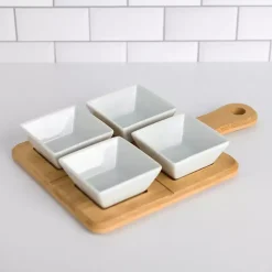 White 5-pc. Dip Bowl Set with Bamboo Tray