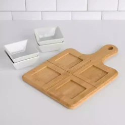 White 5-pc. Dip Bowl Set with Bamboo Tray