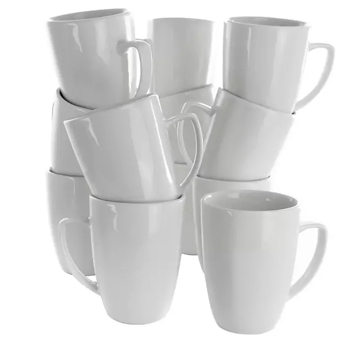 White Porcelain Mugs, Set of 12