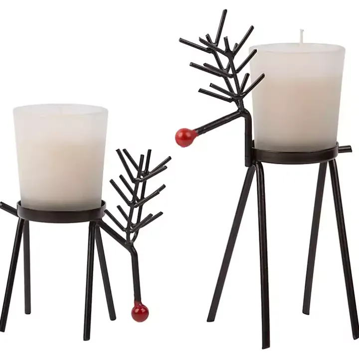 White Rudolph Reindeer Candle Holders, Set of 2