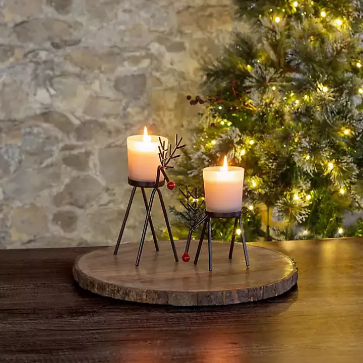 White Rudolph Reindeer Candle Holders, Set of 2