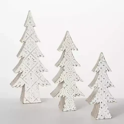 White Snowflake Embossed Tabletop Trees, Set of 3