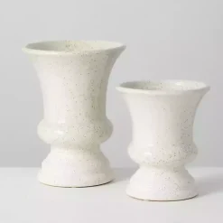 White Speckled Terracotta Block Vases, Set of 2
