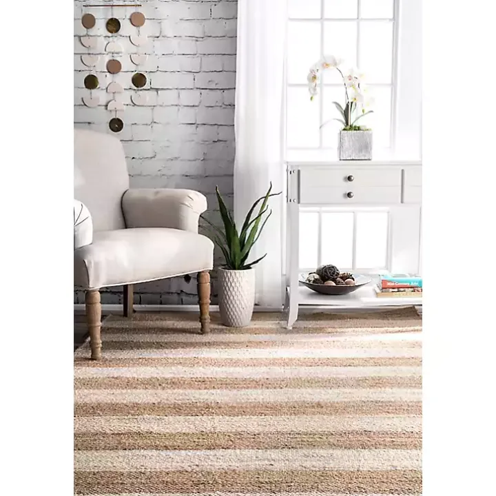 White Stripe Jute Area Rug, 5x8
