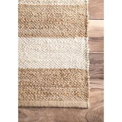 White Stripe Jute Area Rug, 5x8