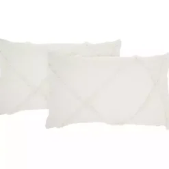 White Tufted Diamond Lumbar Pillows, Set of 2