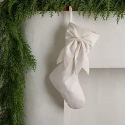 White Velvet Bow Christmas Stocking