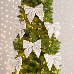 White Velvet Bow 6-pc. Ornament Set, 8 in.