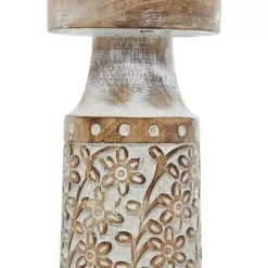 White Washed Floral Wood Candle Holders, Set of 3