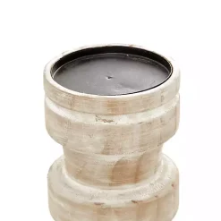 White Washed Wood Column Candle Holders, Set of 3