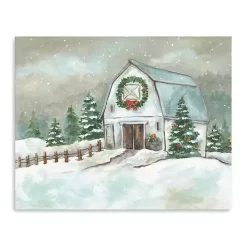 White Winter Barn Canvas Art Print, 30x24 in.