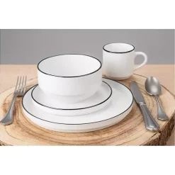 White with Black Rims 16-pc. Dinnerware Set