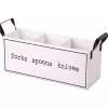 White Wood and Black Metal Handles Utensil Caddy