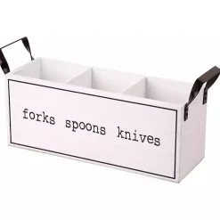 White Wood and Black Metal Handles Utensil Caddy
