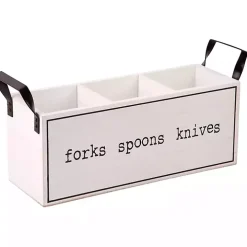 White Wood and Black Metal Handles Utensil Caddy