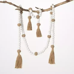 White Wood and Jute Beaded Garlands, Set of 2