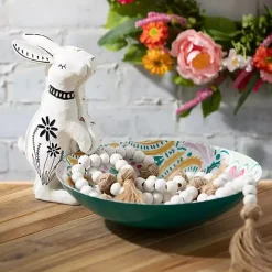 White Wood and Jute Beaded Garlands, Set of 2