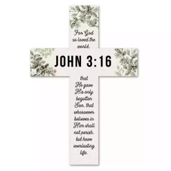 White Wood Cross John 3:16 Wall Plaque