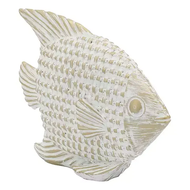 Whitewashed Ceramic Woven Fish Statue