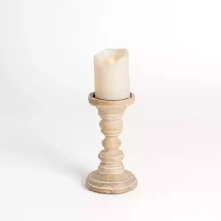 Whitewashed Spindle Pillar Candle Holder, 8 in.