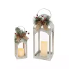 Whitewashed Winter Burlap LED Lanterns, Set of 2
