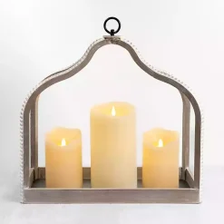 Whitewashed Wood Beaded Open Lantern