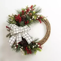 Windowpane Plaid Berry Bow Wreath