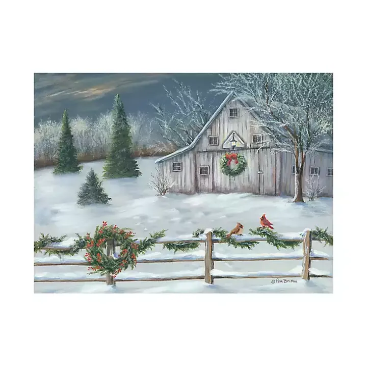 Winter Christmas Barn Canvas Art Print, 32x24 in.