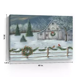 Winter Christmas Barn Canvas Art Print, 40x30 in.