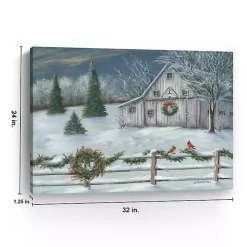 Winter Christmas Barn Canvas Art Print, 32x24 in.