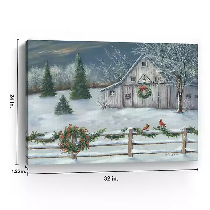 Winter Christmas Barn Canvas Art Print, 32x24 in.