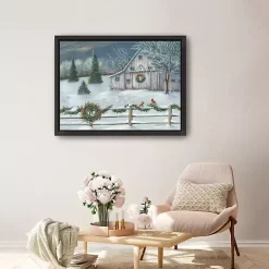 Winter Christmas Barn Framed Canvas Art Print
