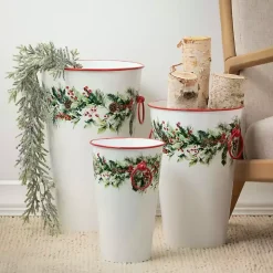 Winter Foliage Metal Vases, Set of 3