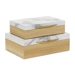Wood and Faux Marble Rectangular Boxes, Set of 2