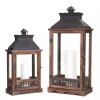 Wood and Metal Brown Embossed Lanterns, Set of 2