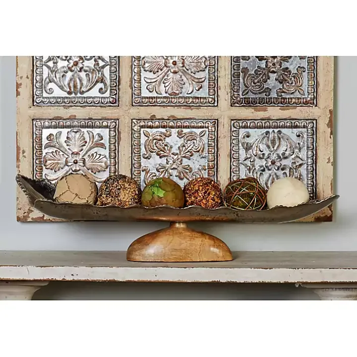 Wood and Metal Scalloped Rim Tray